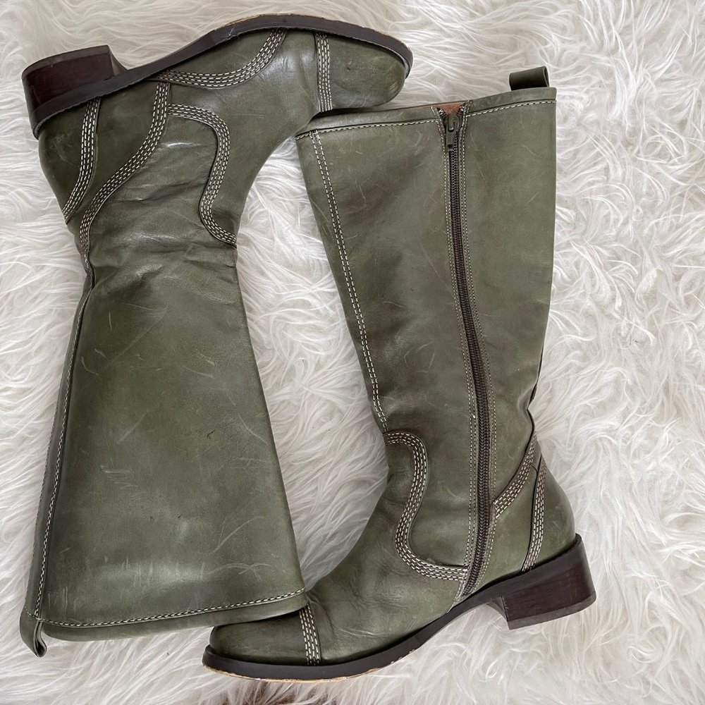 Biviel Green Leather Boots Size 37.5 / Size 7.5